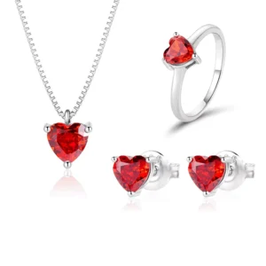 RENSINO 925 Silver Heart sharp Earring Necklace Set