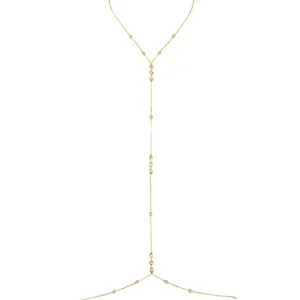 RENSINO 925 Silver Jewelry Body Chain with White CZ Stones Adjustable Extender Elegant Design Boho Chic Belly Chain Jewelry