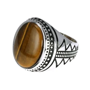RENSINO 925 Silver Jewelry Genuine Solid Men’s Ring Retro Vintage Turkey Rings Natural Tiger Eye Stones Turkish Men Rings Jewelry