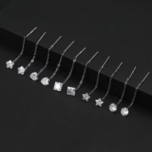 RENSINO 925 Silver Jewelry Luxury Earrings Women Ear Line Earrings Stud Earrings 925 Sterling Silver