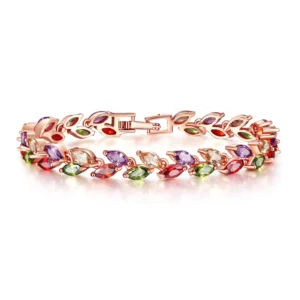 RENSINO 925 Silver Jewelry Manufacturer Leaf Style Cubic Zirconia Tennis Bracelets Women Man Accessories Custom Body Jewelry