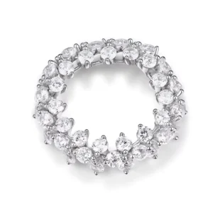 RENSINO 925 Silver Jewelry Ring Rhodium Plated Full Paved CZ Cubic Zirconia Ring