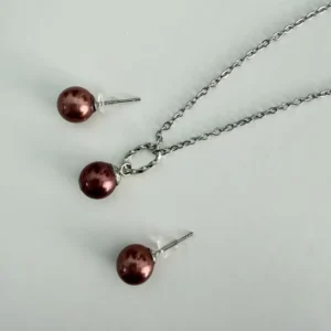 RENSINO 925 Silver Jewelry Set Mocha Pearl Bead Jewelry Set Necklace Earrings Women Jewelry