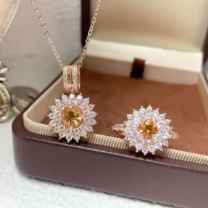 RENSINO 925 Silver Jewelry Set Yellow Crystal Jewelry Set Wedding Jewelry Set