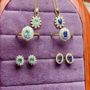 RENSINO 925 Silver Jewelry Set with Natural Emerald High Quality Fashion Jewelry Set