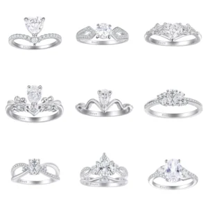 RENSINO 925 Silver Jewelry Supplier Heart Cut Oval Cut Pear Cut Round Brilliant Cut White Zirconia Engagement Ring Factory