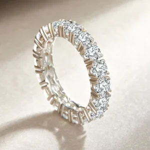 RENSINO 925 Silver Jewelry Women Eternity Wedding Gemstone Band Ring Cubic Zirconia Tennis Ring