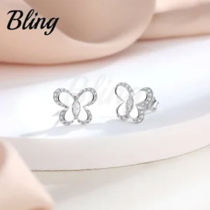 RENSINO 925 Silver Jewelry butterfly Fashion Simple Silver Earrings Women Girl Gift