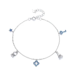 RENSINO 925 Silver Lucky Four leaf Flower Mini Bracelet, Light Luxury Birthday Gift