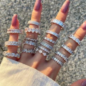 RENSINO 925 Silver Minimalist Artificial Eternity Ring For Girls Classic Party Gift With 5A Zircon Fine Jewelry