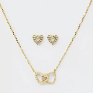 RENSINO 925 Silver Minimalist Luxury Unique Valentine’s Fine Jewelry Set Zircon Double Heart Pendant Necklaces Stud Earring for Women