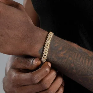 RENSINO 925 Silver Moissanite 8MM Cuban Chain Bracelet for Men Hip Hop Jewelry GRA Certified Gift Men’s Bangles Bracelets