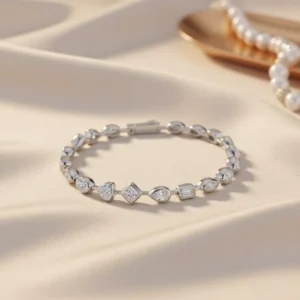 RENSINO 925 Silver Moissanite Beaded Bracelet Round Cut Bubble Design Hypoallergenic Women’s Fashion Jewelry for Daily Wear Bracelet