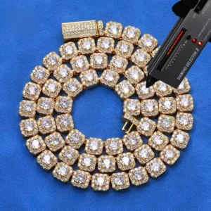 RENSINO 925 Silver Moissanite Link Chain White Tennis Cuban Link Chain Elegant Moissanite Necklace