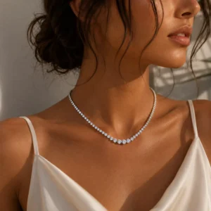 RENSINO 925 Silver Moissanite Necklace Full Iced Out Sparkle Dainty Statement Jewelry Fashion Necklaces Elegant Daily Bling Necklace
