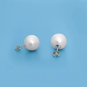 RENSINO 925 Silver Natural Edison Freshwater Pearl Stud Earrings 11-12mm Round Fashion Jewelry