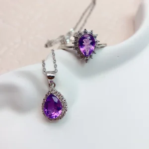RENSINO 925 Silver Natural Lavender Crystal Women’s Wedding Jewelry Sets Valentine’s Gift