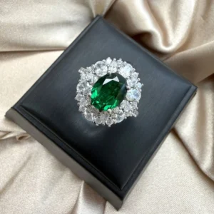 RENSINO 925 Silver Pave Halo Ring 2.68ct Lab Grown Ruby Sapphire Emerald Paraiba Vintage Women Statement Wedding Party Jewelry Gift