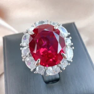 RENSINO 925 Silver Pave Halo Ring 6ct Oval Lab Grown Ruby Sapphire Vintage Luxury Women Statement Jewelry For Wedding Party Gift