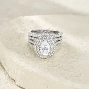 RENSINO 925 Silver Pear-Cut Moissanite RingBand Full Iced-Out Sparkle 2-Piece Set Fashion Jewelry Elegant Statement Moissanite Ring