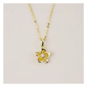 RENSINO 925 Silver Pendant Necklace for Women Gold Plated Flower Shape with Zircon for Weddings and Engagements