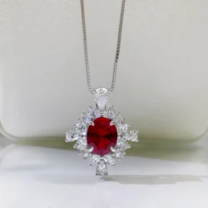 RENSINO 925 Silver Pigeon Blood Ruby Necklace 8 * 10 Egg Shaped Set Vintage Style Neckchain Live Source