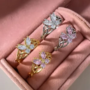 RENSINO 925 Silver Plated Butterfly CZ Classic Wedding Party Ring for Women Delicate Statement Accessory