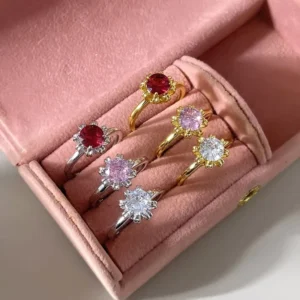 RENSINO 925 Silver Plated Classic Flower Cubic Zirconia Halo Ring for Women Wedding & Party Statement Evening Wear