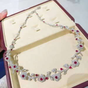 RENSINO 925 Silver Plated Women’s Regular Chain Handmade Rose Camellia Flower Dinner Necklace