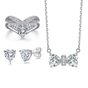 RENSINO 925 Silver Plated Zircon Jewelry Set Necklace Earrings Ring Set for Women Party Gift CMA Certified