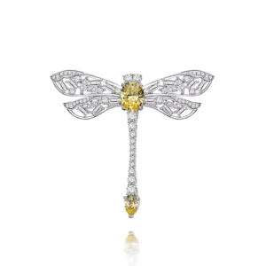 RENSINO 925 Silver Pretty Elegant Crystal Animal Dragonfly Brooch Pin Charm Women Men Pin Jewelry