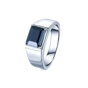 RENSINO 925 Silver Rhodium Plated Men Square Cut Moissanite Ring 3ct Big Size Black Moissanite Diamond Ring