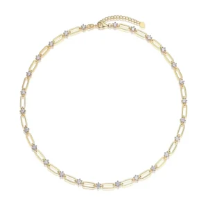 RENSINO 925 Silver Romantic Custom Moissanite Tennis Necklace 18K Gold Plated