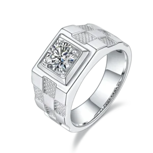RENSINO 925 Silver Round 1 Carat Moissanite Men Rings