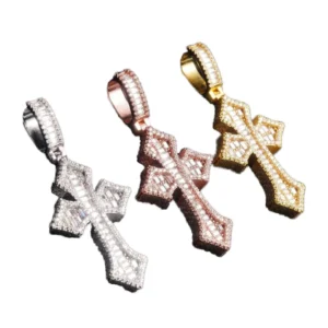 RENSINO 925 Silver Round Brilliant Cut Moissanite Cross Pendant with Claw Setting Hip Hop Style Unisex Pendants & Charms