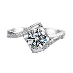 RENSINO 925 Silver Round Moissanite Ring Bulk Rhodium Plated Prong Setting Supplier