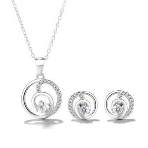RENSINO 925 Silver Round Necklace and Earring Exquisite Jewelry