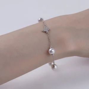 RENSINO 925 Silver Round Shape Handmade Freshwater Pearl Beads Bracelet