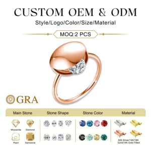 RENSINO 925 Silver Shell Shaped 1ct/0.5ct Moissanite Ring for Women 18K Rose Gold Plated Oval Hidden Stone Design Custom Jewelry