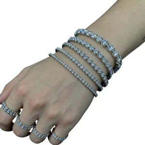 RENSINO 925 Silver Single-row Diamond-studded Moissanite Tennis Bracelet Geometric Pattern Light Luxury High-end