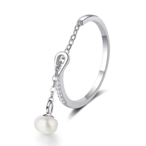RENSINO 925 Silver Sterling Fine Jewelry Adjustable Pearl Pendant Silver Plate Rings for Women Silver 925 Rings