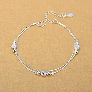 RENSINO 925 Silver Sterling Handmade Double Layer Snake Chain Buddha Beads Beaded Bracelets for Women Body Jewelry