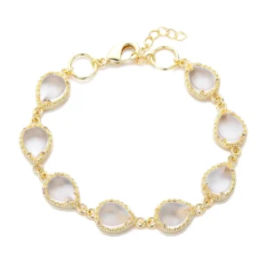 RENSINO 925 Silver Tennis Bracelet with Moissanite Teardrop Available in 18K Gold Silver Platinum Plated