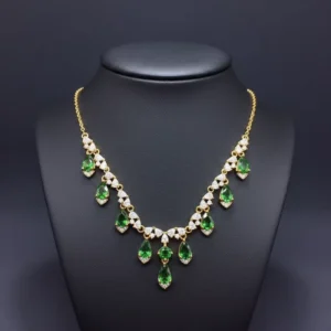 RENSINO 925 Silver Vintage Necklace with Natural Tourmaline and Diopside for Women