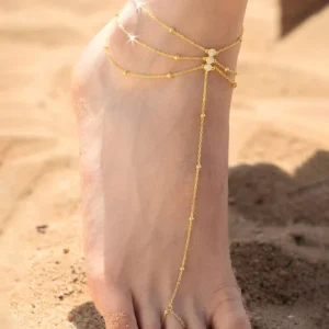 RENSINO 925 Silver Zircon Anklet Ring Unique Design Multi-element Beading Seaside Vacation Gift