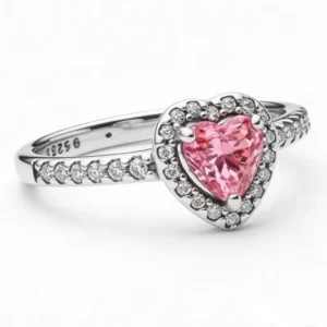 RENSINO 925 Silver Zircon Gemstone Heart Ring High-End Rhodium Plated Wedding Engagement Anniversary Party Jewelry Cute Manufacturer’s