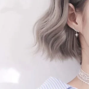 RENSINO 925 Sliver Simple And Sweet Crystal Rhinestone Star Shape Tassel Earrings Women
