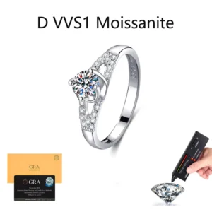 RENSINO 925 Solid Silver Custom 0.5CT Moissanite Ring for Her Female Proposal Gift