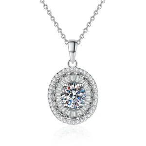 RENSINO 925 Sterling Silver 1 Carat Moissanite Pigeon Egg Pendant Necklace