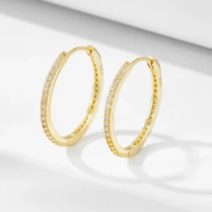 RENSINO 925 Sterling Silver 14K Gold Plated Geometric Hoop Earrings Zircon-encrusted Trendy Women’s Anniversary